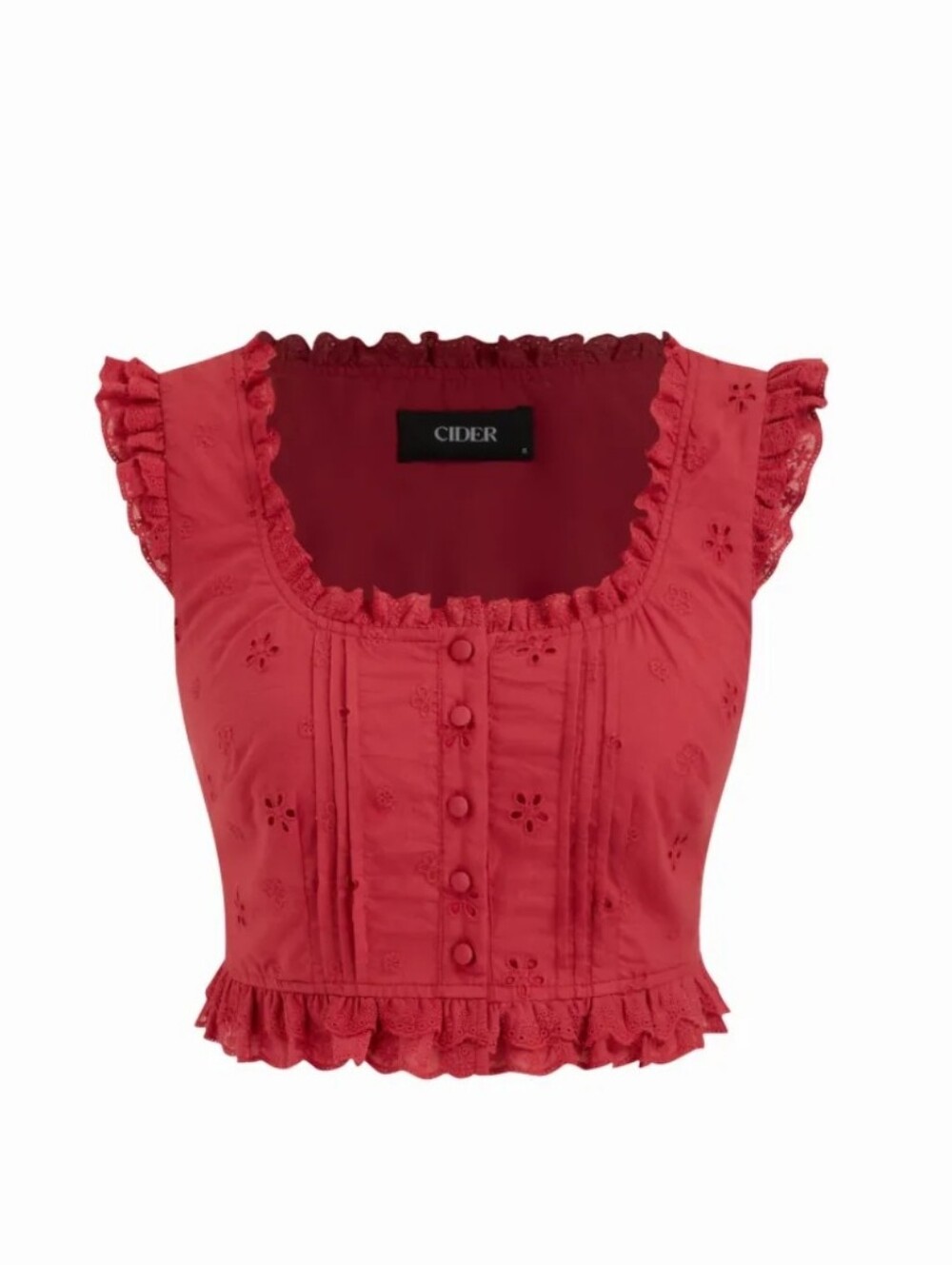Cider Red Eyelet Ruffle Crop Top